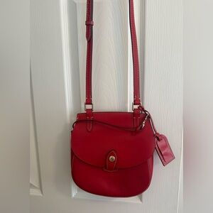 Dooney & Bourke Alto Collection Red Leather Happy Bag Crossbody Saddle Bag